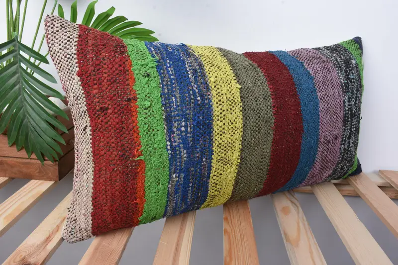 Patio Pillow Cover, Home Decor Pillow, Vintage Kilim Throw Pillow, 12x24 Green Pillow Case, Kilim Pillow, Cushion Cover, Outdoor Throw Cushion - 5