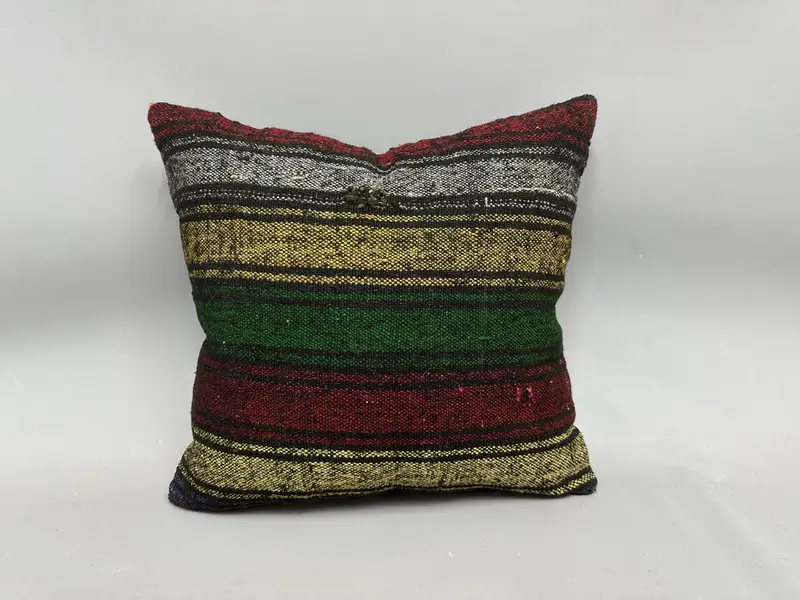 Pillow Sham, Kilim Cushion Sham, 20x20 Red Cushion, Turkish Rugs Pillow Cover, Turkish Kilim Pillow, Throw Kilim Pillow, Farmhouse Cushion Cover - 4