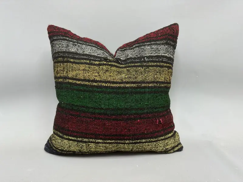 Pillow Sham, Kilim Cushion Sham, 20x20 Red Cushion, Turkish Rugs Pillow Cover, Turkish Kilim Pillow, Throw Kilim Pillow, Farmhouse Cushion Cover - 1