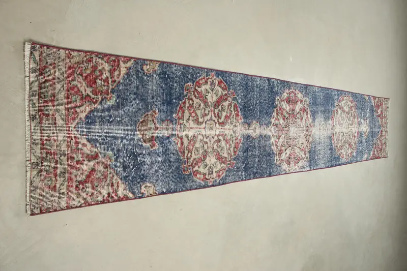 Alfombra floral azul, decoración elegante de 2x10,9 pies