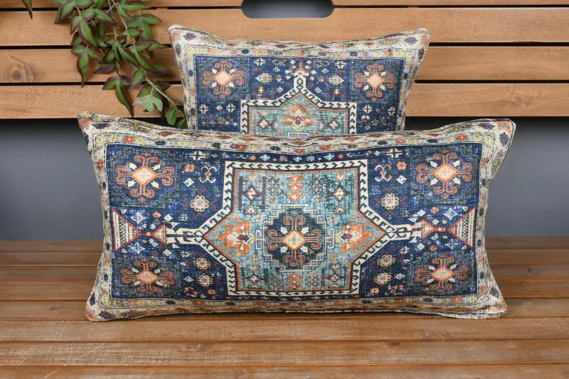 Turkish Kilim Pillow Cover, Vintage Colorful Cushion, Oriental Rug Pattern Decorative Pillow, Chenille Fabric Throw Pillow Case - 1