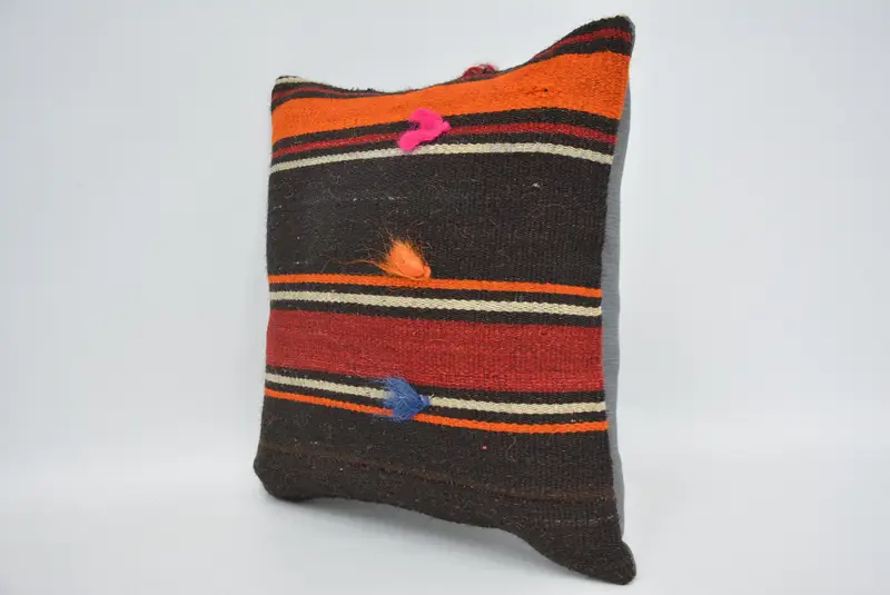 14x14 Brown Cushion, Vintage Kilim Throw Pillow, Cushion, Antique Pillows, Vintage Pillow, Sustainable Cushion, Boho Chic Cushion Case - 4