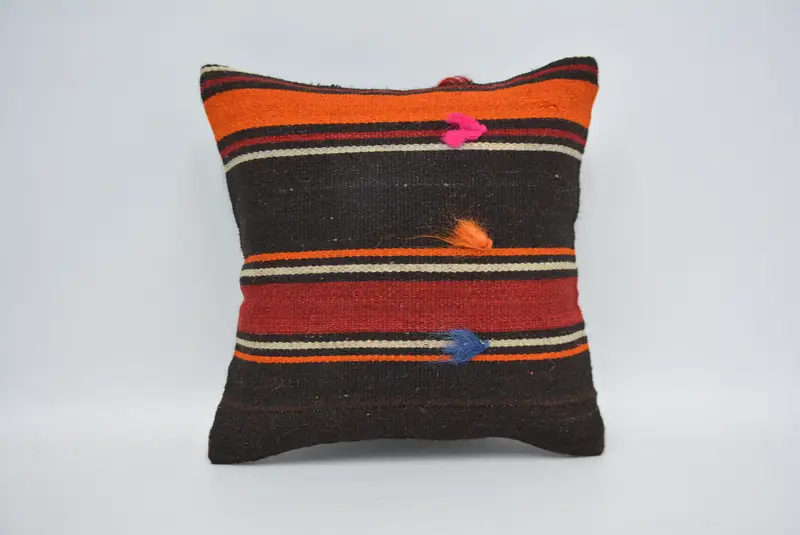 14x14 Brown Cushion, Vintage Kilim Throw Pillow, Cushion, Antique Pillows, Vintage Pillow, Sustainable Cushion, Boho Chic Cushion Case - 1