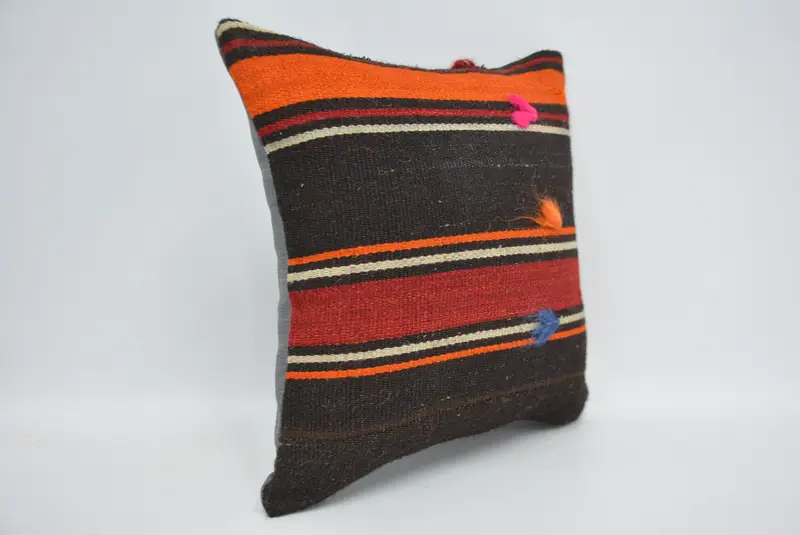 14x14 Brown Cushion, Vintage Kilim Throw Pillow, Cushion, Antique Pillows, Vintage Pillow, Sustainable Cushion, Boho Chic Cushion Case - 3