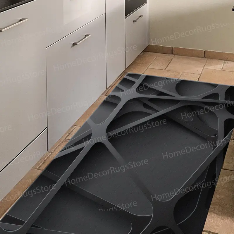 Bedruckter Teppich mit abstraktem schwarzen Metallic-Effekt, zeitgenössisches 3D-Design