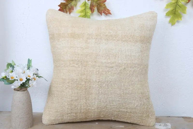 Vintage Kilim Pillow, Nautical Throw Cushion, Cushion, Cozy Throw Pillow Cover, 16x16 Beige Pillow Case, Pillow for Couch, Kilim Cushion Sham - 2