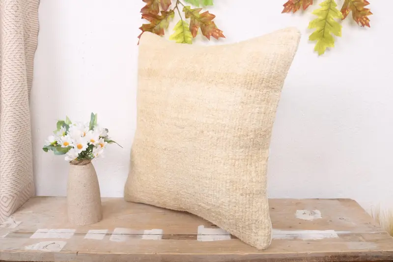 Vintage Kilim Pillow, Nautical Throw Cushion, Cushion, Cozy Throw Pillow Cover, 16x16 Beige Pillow Case, Pillow for Couch, Kilim Cushion Sham - 4