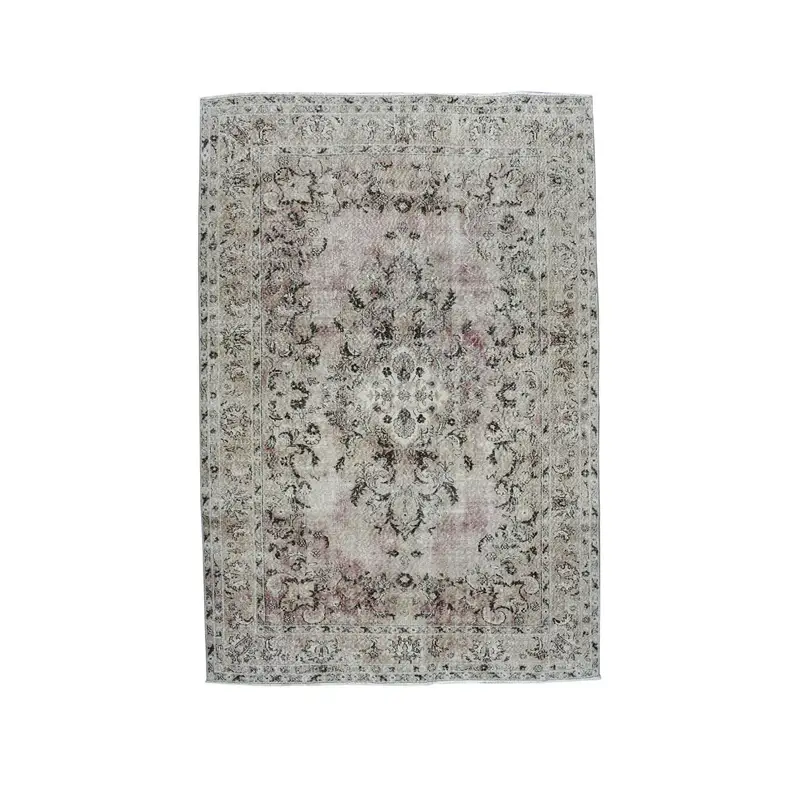 Turkish Vintage Rug, 6.8x10.1 ft Large Rug, Gray Pink Animal Print Rug - 1