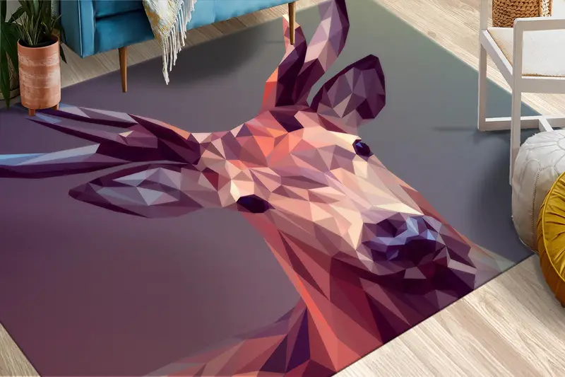 Modern Abstract Deer Polygon Printed Rug: Elegant Home Decor