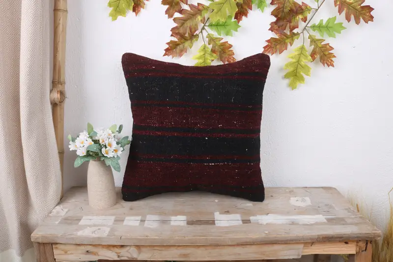 16x16 Red Pillow Sham, Turkish Kilim Pillow, Antique Pillows, Pillow Sham, Outdoor Throw Pillow Case, Kilim Pillow, Traditional Pillow Sham - 1