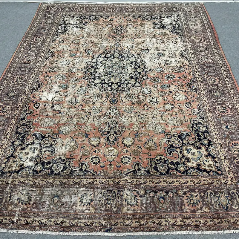 オレンジ & ブルー アニマル プリント ラグ、9.6x12.7 フィート