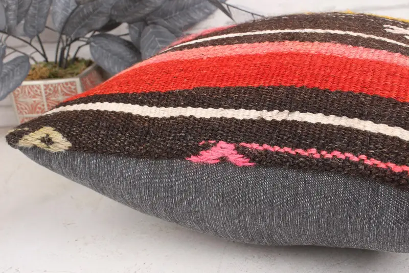 Sofa Cushion Cover, Pillow for Couch, 18x18 Pink Cushion Case, Cushion Cover, Ethnical Kilim Rug Pillow, Knitted Cushion Cover, Home Decor Pillow - 7
