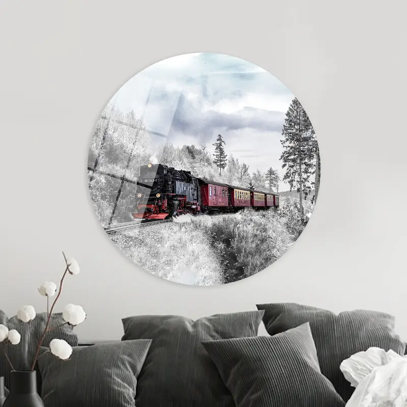 Enchanted Winter Train Canvas: Nature's Symphony in Snow