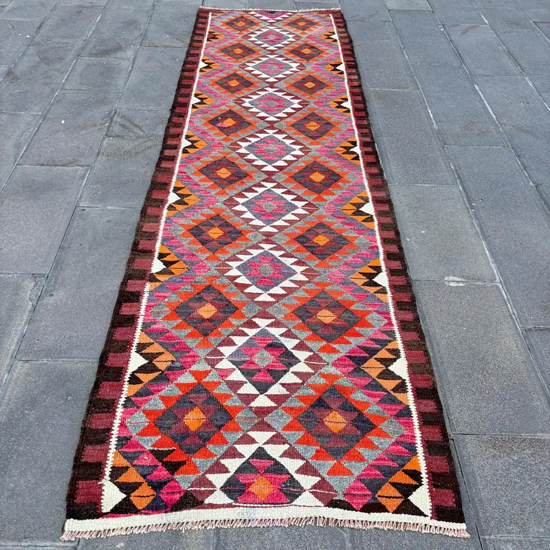 Mor, Turuncu Kamuflaj Halı, 3,1x10,6 ft Şık Dekor