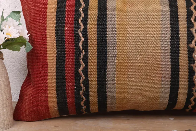 Kilim Cushion Sham, Kilim Pillow Cover, Cushion Cover, 12x24 Red Cushion, Oriental Pillow, Decorative Bolster Cushion Case, Boho Pillow - 3