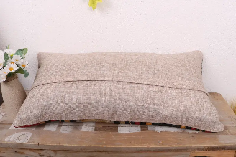 Kilim Cushion Sham, Kilim Pillow Cover, Cushion Cover, 12x24 Red Cushion, Oriental Pillow, Decorative Bolster Cushion Case, Boho Pillow - 7