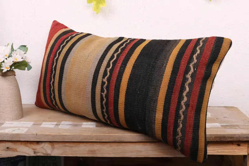 Kilim Cushion Sham, Kilim Pillow Cover, Cushion Cover, 12x24 Red Cushion, Oriental Pillow, Decorative Bolster Cushion Case, Boho Pillow - 4