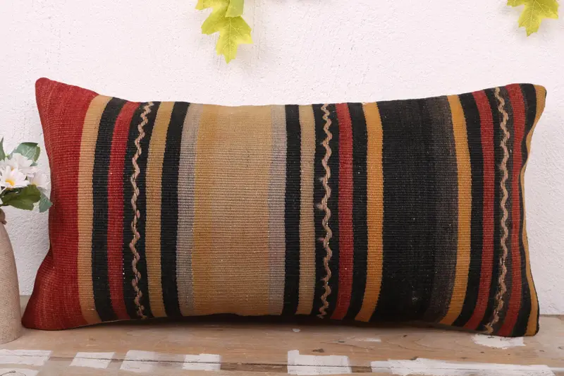 Kilim Cushion Sham, Kilim Pillow Cover, Cushion Cover, 12x24 Red Cushion, Oriental Pillow, Decorative Bolster Cushion Case, Boho Pillow - 2
