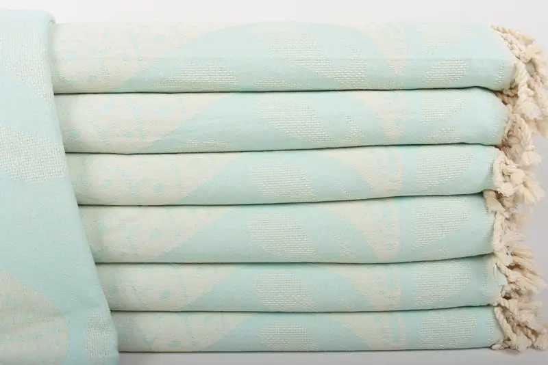 Picnic Blanket, Turkish Bedspread, Mint Throw, 91x99 Inches