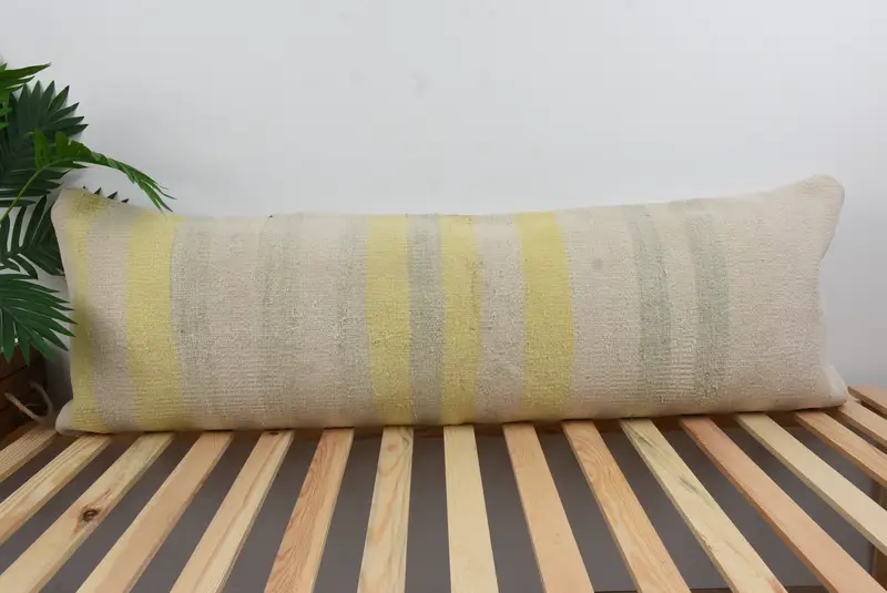 Accent Pillow Case, Kilim Pillow Cover, Pillow for Sofa, Pillow Sham, Home Decor Pillow, 16x48 Beige Cushion, Decorative Bolster Pillow Case - 1