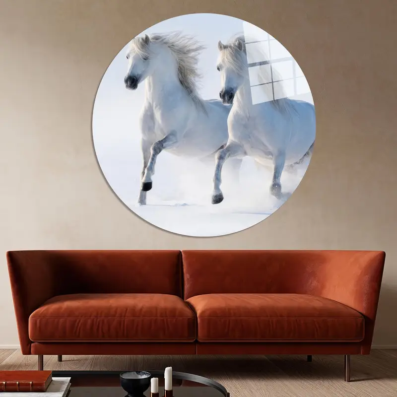 Elegant White Horse Print Glass: Winter Snow Farmhouse Decor