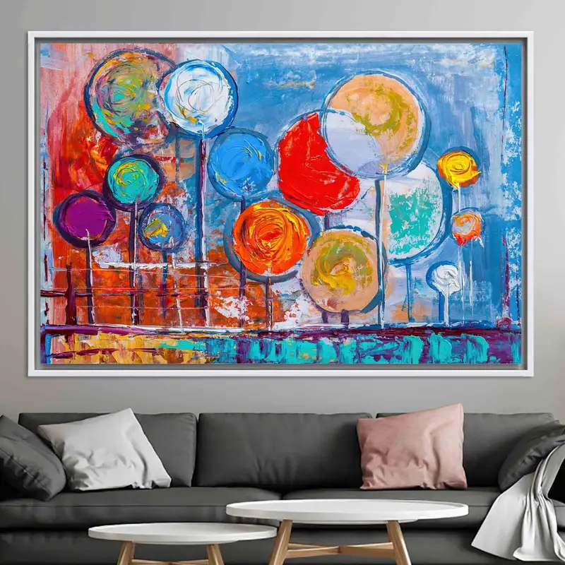 Lienzo de árbol abstracto moderno: impresión de arte de bosque vibrante