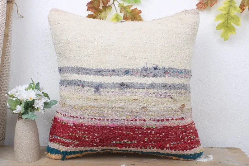Boho Pillow, Aesthetic Pillow Cover, Kilim Pillow Cover, 18x18 Blue Pillow Case, Cushion, Southwestern Pillow Cover, Turkish Kilim Pillow - 2