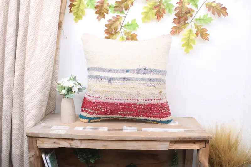 Boho Pillow, Aesthetic Pillow Cover, Kilim Pillow Cover, 18x18 Blue Pillow Case, Cushion, Southwestern Pillow Cover, Turkish Kilim Pillow - 1
