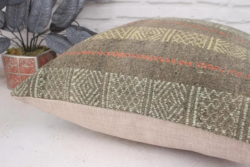 Nomadic Cushion Case, Boho Pillow, 20x20 Yellow Pillow Cover, Handwoven Pillow, Pillow Case, Handmade Pillow, Antique Pillows, Throw Kilim Pillow - 6