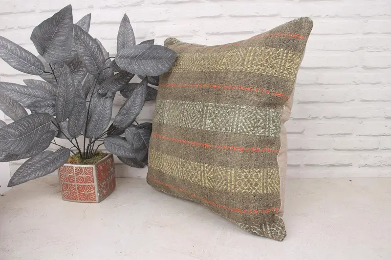 Nomadic Cushion Case, Boho Pillow, 20x20 Yellow Pillow Cover, Handwoven Pillow, Pillow Case, Handmade Pillow, Antique Pillows, Throw Kilim Pillow - 4