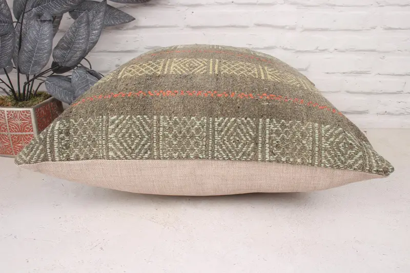 Nomadic Cushion Case, Boho Pillow, 20x20 Yellow Pillow Cover, Handwoven Pillow, Pillow Case, Handmade Pillow, Antique Pillows, Throw Kilim Pillow - 5