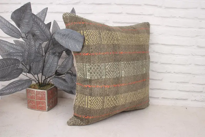 Nomadic Cushion Case, Boho Pillow, 20x20 Yellow Pillow Cover, Handwoven Pillow, Pillow Case, Handmade Pillow, Antique Pillows, Throw Kilim Pillow - 3