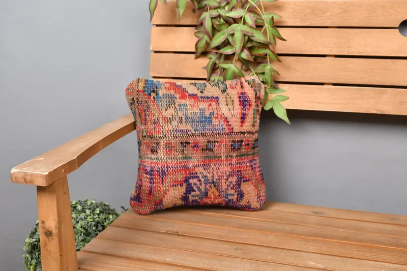 Turkish Pillow, Pillow Sham, Vintage Throw Cushion Cover, Turkish Kilim Pillow, 12x12 Blue Cushion, Antique Pillows, Ethnic Cushion - 1