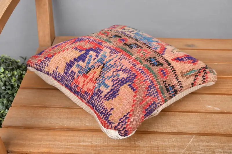 Turkish Pillow, Pillow Sham, Vintage Throw Cushion Cover, Turkish Kilim Pillow, 12x12 Blue Cushion, Antique Pillows, Ethnic Cushion - 2