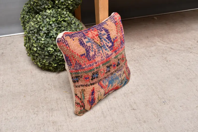 Turkish Pillow, Pillow Sham, Vintage Throw Cushion Cover, Turkish Kilim Pillow, 12x12 Blue Cushion, Antique Pillows, Ethnic Cushion - 7