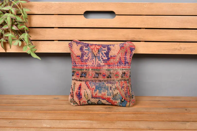 Turkish Pillow, Pillow Sham, Vintage Throw Cushion Cover, Turkish Kilim Pillow, 12x12 Blue Cushion, Antique Pillows, Ethnic Cushion - 6