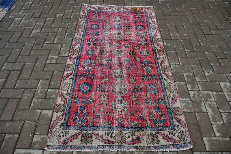 Türkischer Teppich, Akzent 3,3x6,3 ft Teppich, Oushak Roter Polka Dot Teppich - 1