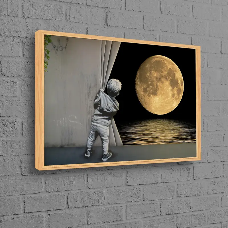 Enchanting Banksy Full Moon Canvas Print - Artistic Elegance