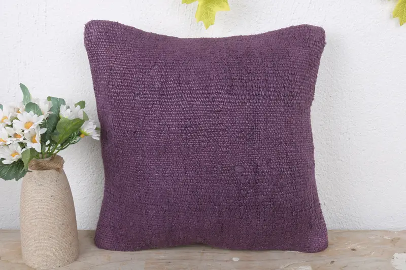 Meditation Pillow, Turkish Pillow, Pillow Sham, Garden Pillow Case, Boho Pillow, Kilim Cushion Sham, 12x12 Purple Cushion Case, Neutral Pillow Sham - 2