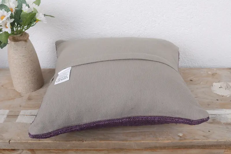 Meditation Pillow, Turkish Pillow, Pillow Sham, Garden Pillow Case, Boho Pillow, Kilim Cushion Sham, 12x12 Purple Cushion Case, Neutral Pillow Sham - 7