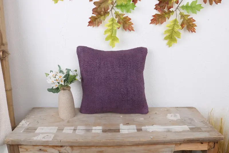 Meditation Pillow, Turkish Pillow, Pillow Sham, Garden Pillow Case, Boho Pillow, Kilim Cushion Sham, 12x12 Purple Cushion Case, Neutral Pillow Sham - 1