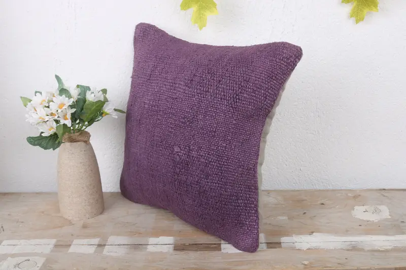 Meditation Pillow, Turkish Pillow, Pillow Sham, Garden Pillow Case, Boho Pillow, Kilim Cushion Sham, 12x12 Purple Cushion Case, Neutral Pillow Sham - 4