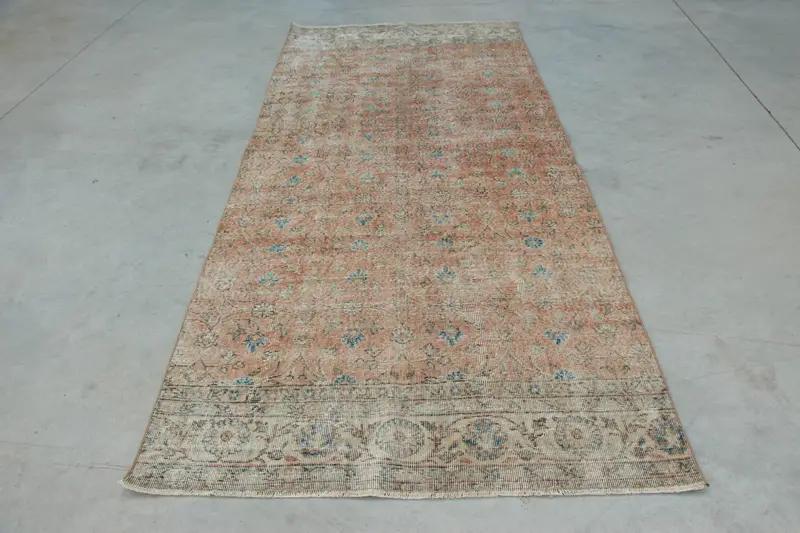 Alfombra turca vintage grande de lana de camuflaje marrón y azul de 12 x 3 m - 1