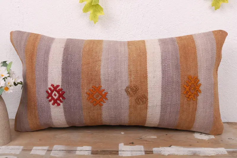 Pattern Throw Cushion, Pillow, Vintage Kilim Throw Pillow, 12x24 Brown Pillow, Turkish Kilim Pillow, Sofa Pillow Cover, Throw Kilim Pillow - 2
