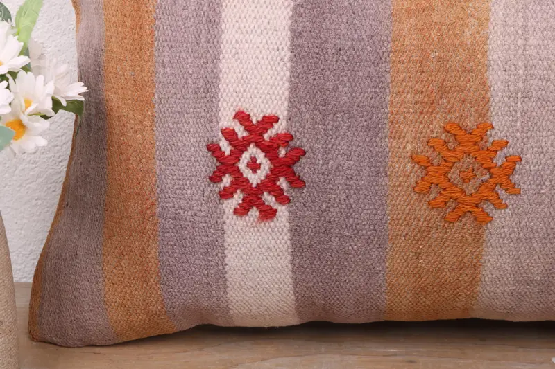 Pattern Throw Cushion, Pillow, Vintage Kilim Throw Pillow, 12x24 Brown Pillow, Turkish Kilim Pillow, Sofa Pillow Cover, Throw Kilim Pillow - 3