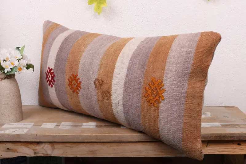 Pattern Throw Cushion, Pillow, Vintage Kilim Throw Pillow, 12x24 Brown Pillow, Turkish Kilim Pillow, Sofa Pillow Cover, Throw Kilim Pillow - 5