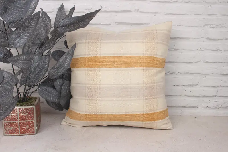 Rustic Cushion Case, Ethnical Kilim Rug Pillow, Accent Pillow, Boho Pillow, Pillow Cover, Vintage Kilim Throw Pillow, 18x18 Beige Pillow Case - 1