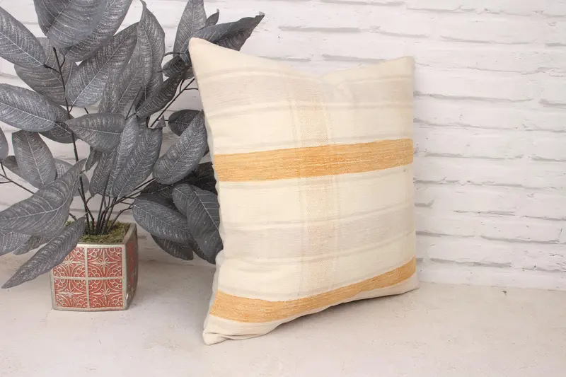 Rustic Cushion Case, Ethnical Kilim Rug Pillow, Accent Pillow, Boho Pillow, Pillow Cover, Vintage Kilim Throw Pillow, 18x18 Beige Pillow Case - 3