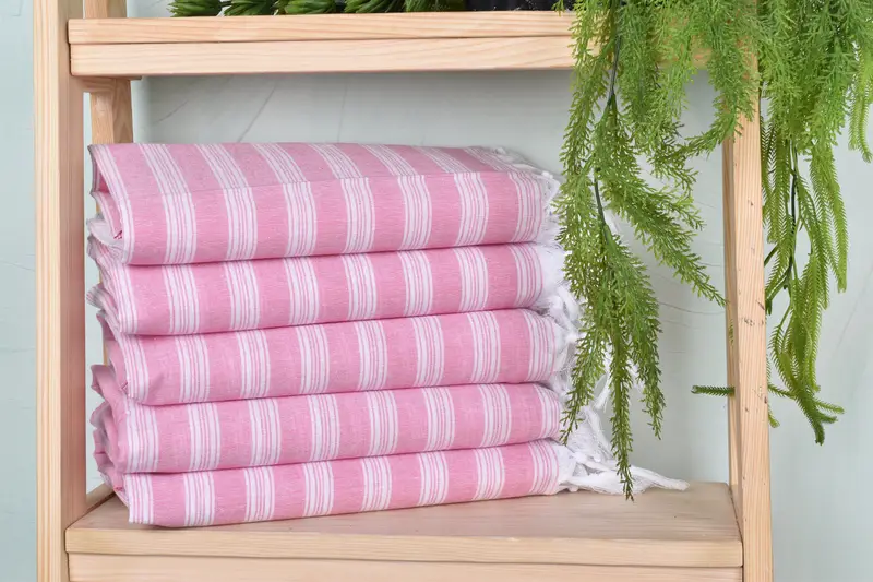 Turkish Bath Towel Pink Cotton Striped, 40x71 Inches, Bridal Shower Favor