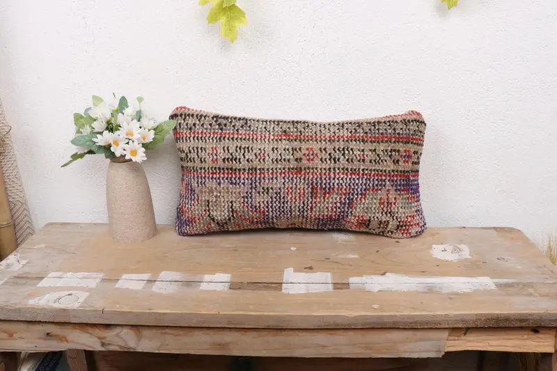 Cushion Case, Sofa Bolster Cushion Case, Aztec Pillow Cover, 8x16 Blue Cushion Cover, Bolster Cushion, Pillow for Sofa, Kilim Pillow, Turkish Pillow - 1